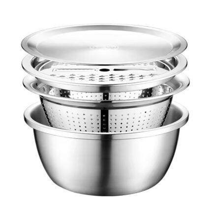26cm 4PCS Set 304 Stainless Steel Colander Bowl with Lid