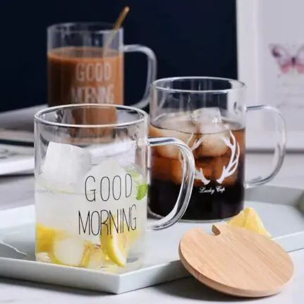 Borosilicate Set of 2 Good Morning Printed Glass Mug