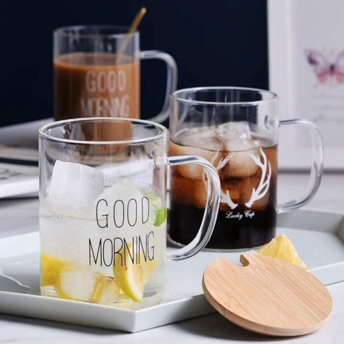 Borosilicate Set of 2 Good Morning Printed Glass Mug