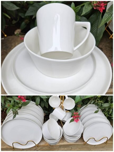 24 Pcs White Plain Dinner Set