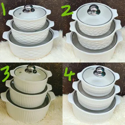 3pc Set Ceramic Serving Dishes with Glass Covers
