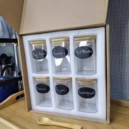 6-Pack Glass Jars with Bamboo Lid and Spoon