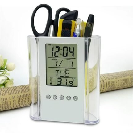 Digital LCD Desk Pen Holder and Organizer