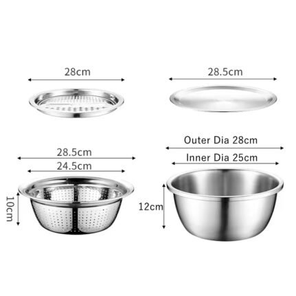 26cm 4PCS Set 304 Stainless Steel Colander Bowl with Lid
