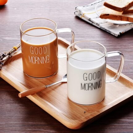 Borosilicate Set of 2 Good Morning Printed Glass Mug