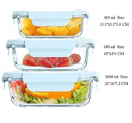 Set of 3 Borosilicate Glass Food Storage Containers