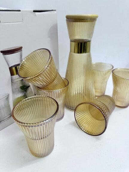 Ribbed flute shaped carafe glass set 7pcs
