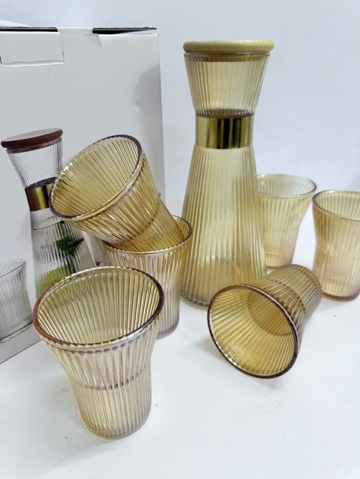 Ribbed flute shaped carafe glass set 7pcs