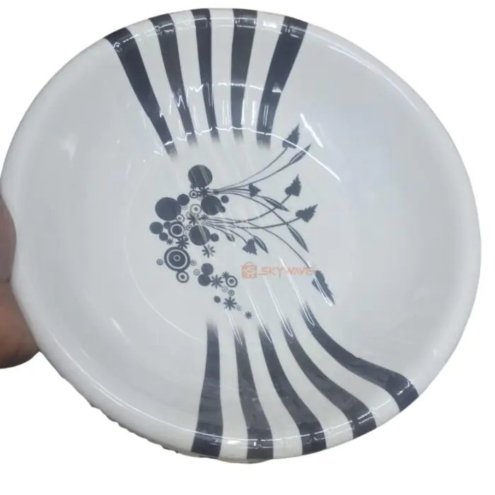 12 pcs Black and White Stripped Motif Melamine Plates