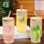 3pcs 475ml Glass Cup with Lid and Straw