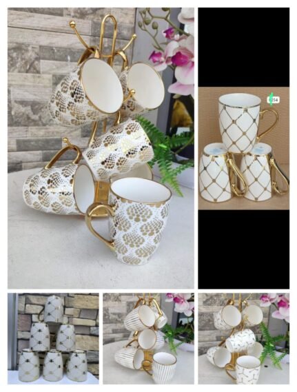 Quality 6pcs Cups with Gold Deco