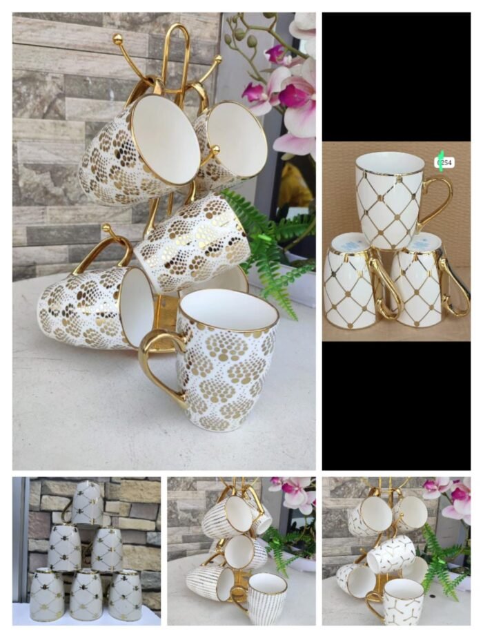Quality 6pcs Cups with Gold Deco