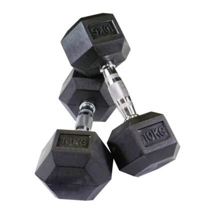 10 kg Black Rubber Hexagonal Dumbbell