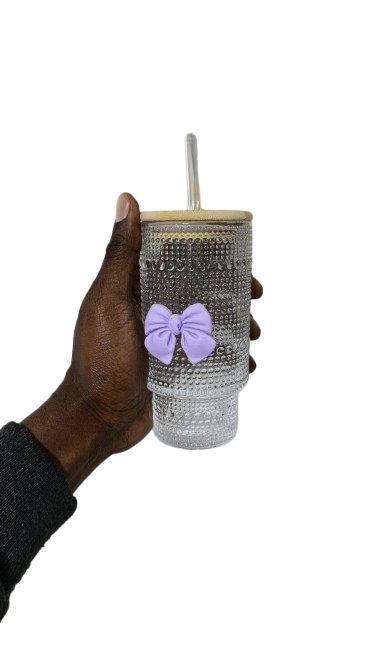 475ml Glass Cup with Lid and Straw