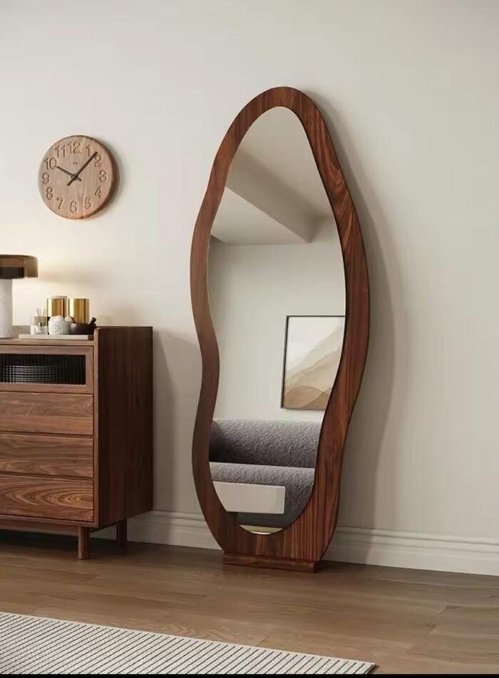 Unbreakable dressing mirror with wooden stand