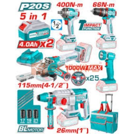 Total 5 Pcs Cordless industrial combo kit TCKLI20592