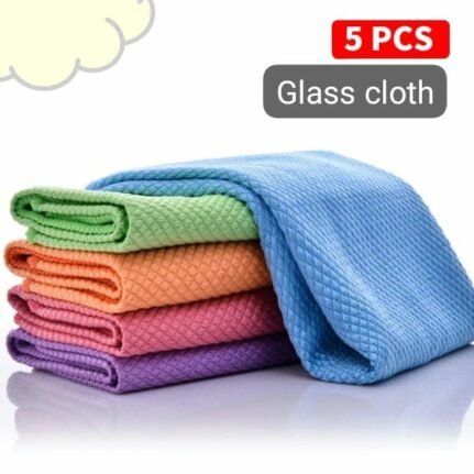 5pcs Fish Scale Microfiber Glass Cleaning Cloth