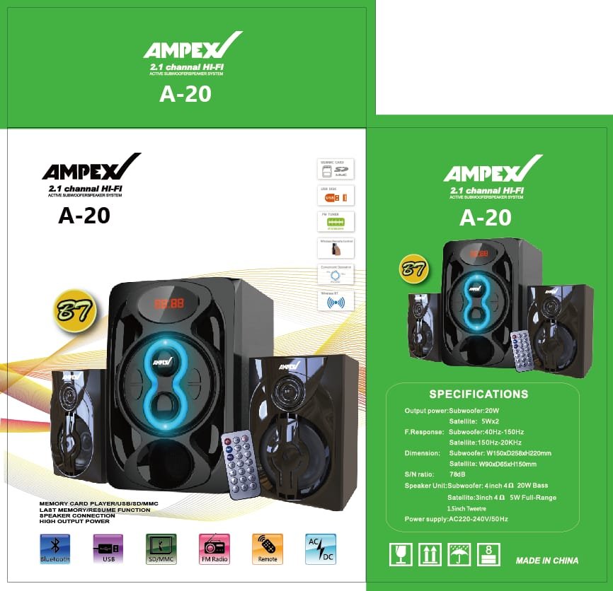 Ampex A-20 2.1 Subwoofer Speaker System Ampex A-20 2.1 Subwoofer Speaker System
