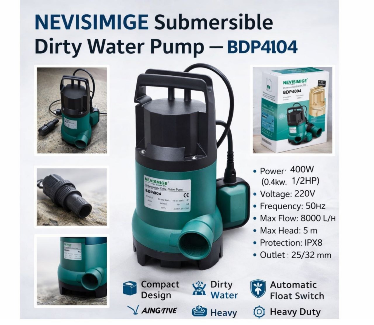 NEVISIMIGE 400W Submersible Water Pump BDP4104 NEVISIMIGE 400W Submersible Water Pump BDP4104