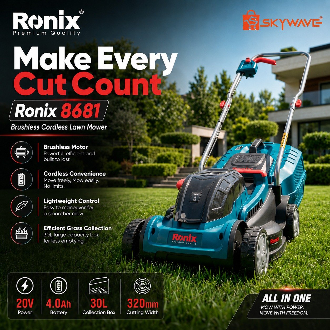 Ronix Brushless Cordless Lawn Mower 8681 Ronix Brushless Cordless Lawn Mower 8681