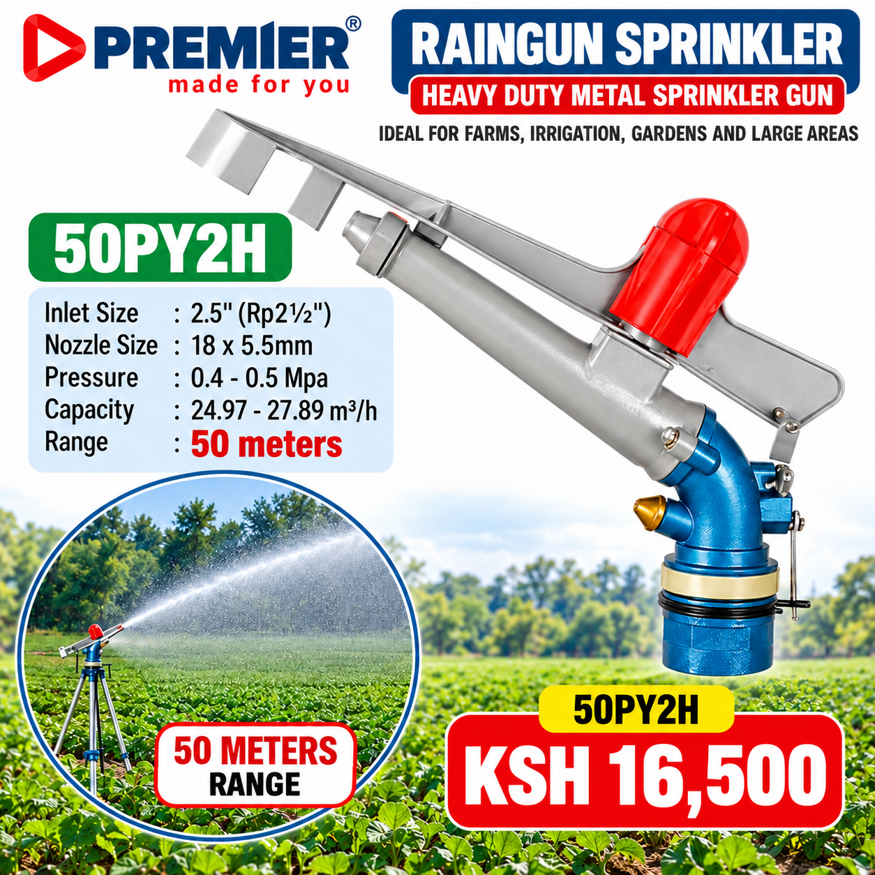 Farm sprinkler poster, KSH 16,500 (1) 2.5"Rain Gun With Tripod Stand - Image 1